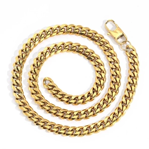 Polished gold stainless steel Cuban link necklace for men with a lobster clasp closure