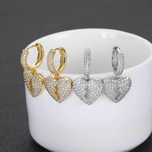 Hip-hop hart oorbellen in goud- en zilverkleurige afwerking met micro-pave zirkoon