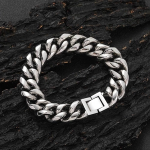 Bracelet à Mailles Cubaines en Acier Inoxydable Hip Hop Miami Curb Chaîne Bijoux Géométriques Électroplaqués pour Homme Femme Mode