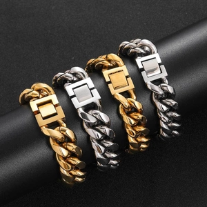 Bracelet gourmette cubaine pour homme en or et argent avec fermoir carré en métal