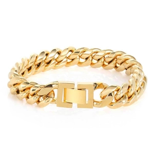 Bracelet gourmette Miami en acier doré avec fermoir carré emboîtable robuste pour hommes
