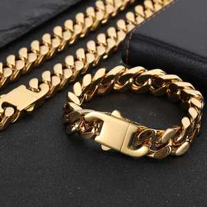 Ensemble collier et bracelet maille gourmette en or 18 carats pour homme style hip-hop