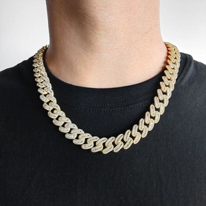 Men's 15mm 18K gold plated Cuban link necklace with iced out baguette zircon stones