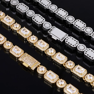 Ensemble Collier Bracelet Hip Hop Iced Out Cuivre Zirconia 10mm Chaîne CZ Carrée Ronde pour Hommes Femmes Bijoux Électroplaqués Luxe