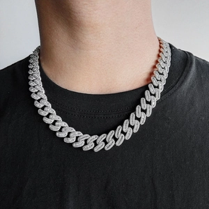 Iced out 15mm Miami Cuban link chain necklace with T-square cubic zirconia for men