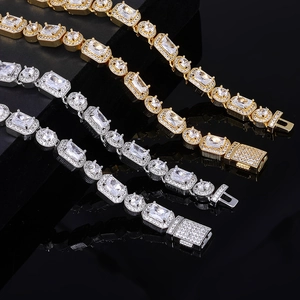 Bracelets tennis hip hop en or et argent avec zircons rectangulaires et ronds brillants