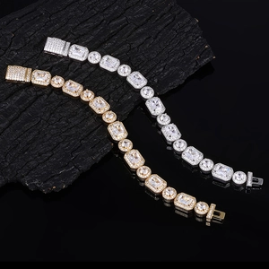 Bracelet hip hop glacé en or et argent avec pierres carrées et rondes entrelacées