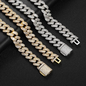 Hip hop 15mm cuban link chains in gold and silver finish with pavé set cubic zirconia