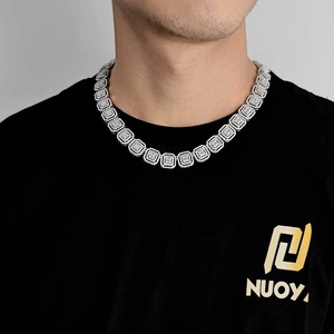 13mm silver iced-out hip hop necklace with rectangular zircon links for men