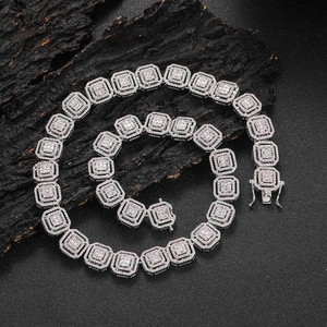 Men Hip Hop Iced Out Chain Necklace Copper Zirconia Pave Geometric Wide Links Luxury Streetwear Jewelry Gift