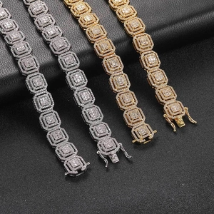 Hip hop 13mm cuban link chains with mixed zircon stones in gold and silver finish