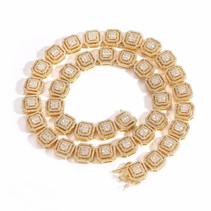 13mm Iced Out Hip Hop chain with gold octagon links and rectangle cubic zirconia stones