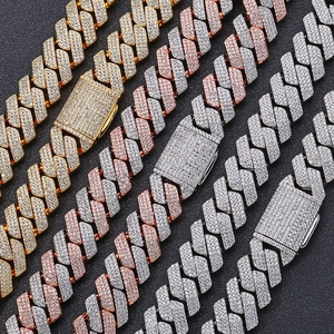 Conjunto de Joyas Hip Hop Rombo Cuban Link Para Hombres Mujeres Cobre Circonia Galvanizado Collar Pulsera Joyería De Moda