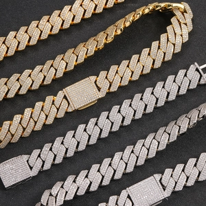 20mm Iced-Out Rhombus-Panzerkette mit funkelnden Zirkoniasteinen in Gold und Silber