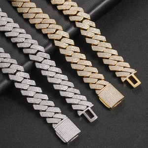 Pulseras de cadena cubana de 20mm en oro y plata con pavé de circonitas brillantes