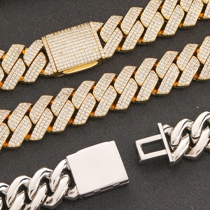 Pulsera Cuban de 20mm hip hop con triple fila de circonitas y acabado en plata pulida