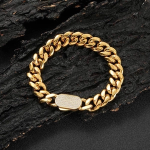 Hip-hop gold cuban link bracelet for men with iced out diamond encrusted clasp