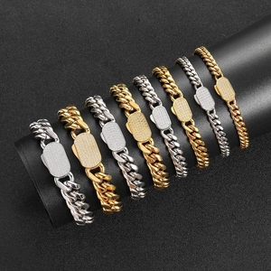 Hip hop Cuban link bracelets in gold and silver with iced out oval diamond plates