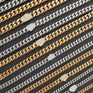 Stainless Steel Hip Hop Jewelry Set 18K Gold Plated Cuban Link Chain Necklace And Bracelet With Zirconia For Men Women