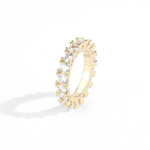 Classic 4mm gold finish hip-hop eternity ring with single row round cubic zirconia