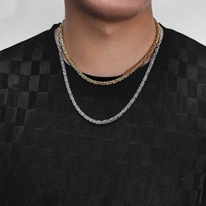 Men's 4mm stainless steel Byzantine chain necklace set in gold and silver finish
