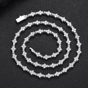 Hip Hop Iced Out Tennis Chain Necklace For Men Copper Micro Pave Zircon Star Cluster Flower Link Necklace Jewelry Gift