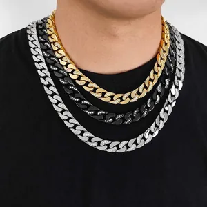 Dreiteiliges Hip-Hop-Panzerketten-Set in Gold, Silber und Schwarz mit Zirkonia-Kristallen