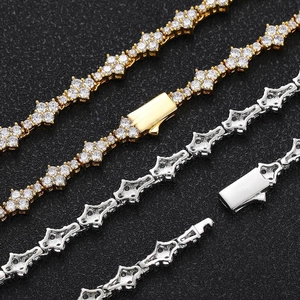 Hip hop tennis chain necklace with zircon star units in gold and silver plating