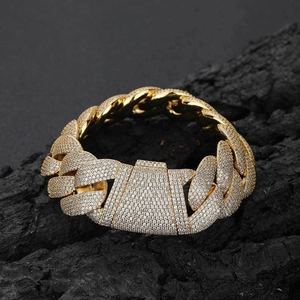 Golden 24mm iced out bubble Cuban link bracelet with sparkling cubic zirconia for men