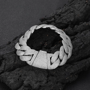 24mm silver paved cuban link bracelet with zircons in hip hop style on black wood