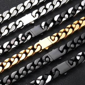 Mehrere 12mm Edelstahl-Panzerketten in Gold, Silber und Schwarz mit Zirkonia-Besatz