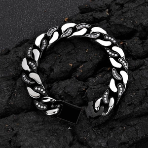 Hip Hop Men Cuban Link Bracelet Thick Stainless Steel Chain With CNC Micro Inlaid Zirconia Iced Out Chunky Bracelet Jewelry
