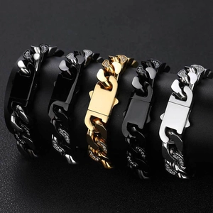 12mm Cuban link bracelet for men in five colors with CNC heart shaped zircon inlay