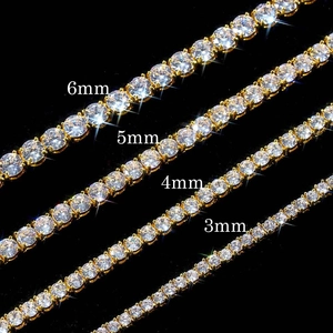 Vergleich von 3mm bis 6mm goldenen Tennisketten mit glänzenden Zirkonia-Steinen