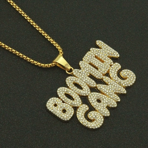 Hip-hop style gold Boonie Gang letter pendant necklace with sparkling rhinestones