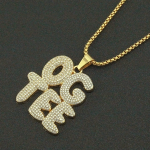 Collier hip hop iced out avec pendentif 99 FREE et strass en or champagne brillant