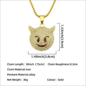 Iced out monster emoji pendant necklace in gold finish with box chain for men and women