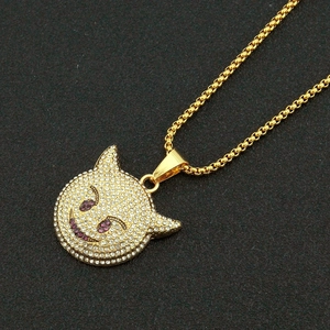 Hip-hop gold devil pendant necklace with purple gemstones and white pavé zircon