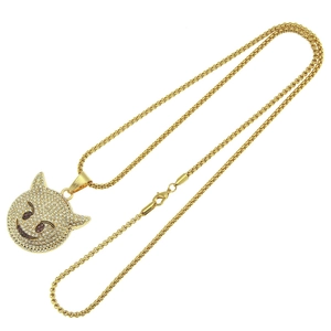 Hip hop gold necklace with iced out purple eye devil emoji pendant on box chain