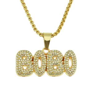 Collier Pendentif Lettre BOBO Hip Hop Iced Out Couleur Or Alliage Fer Strass Bling Chaîne Box Bijoux pour Hommes Femmes Fête
