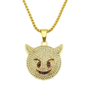 Hip Hop Golden Monster Head Pendant Necklace For Men Women Iced Out Rhinestone Alloy Pendant Box Chain Punk Streetwear Jewelry
