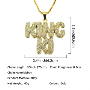 Collier hip hop KING KI doré avec strass et chaîne box de 75 cm pour hommes