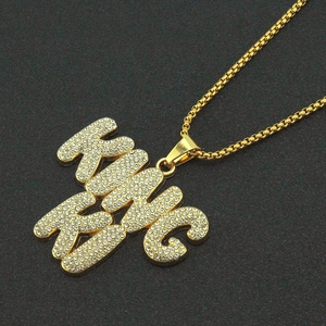 Collier hip hop doré pour homme avec pendentif lettres KING EYC serti de strass