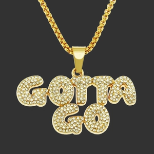 Hip Hop Gotta Go Letter Pendant Necklace Men Women Gold Plated Alloy Rhinestone Inlaid Box Chain Street Fashion Jewelry