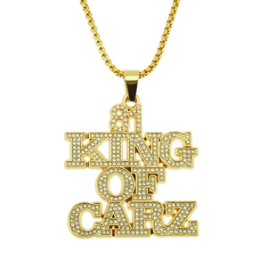 Collar con Colgante de Hip Hop para Hombre de Aleación de Zinc Letra King Of Carz con Diamantes de Imitación Incrustados Joyería Streetwear Cadena Chapada en Oro Plata