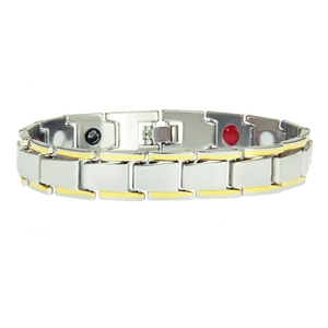Hip-Hop-Magnettherapie-Armband in Silber und Gold mit faltbarem Metallverschluss