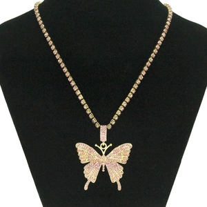 Mode Koreanisch Hip Hop Legierung Schmetterling Anhänger Halskette Glänzende Strass Eingelegt Tenniskette Schmuck Für Damen Party Accessoires