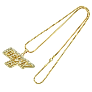 Collana hip hop placcata oro con ciondolo a lettere DENY con strass scintillanti da uomo