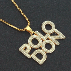 Iced out gold plated ROON DON letter pendant necklace with box chain for men hip hop style