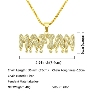 Hip hop style gold plated MAFIAN letter pendant necklace with full iced out rhinestones